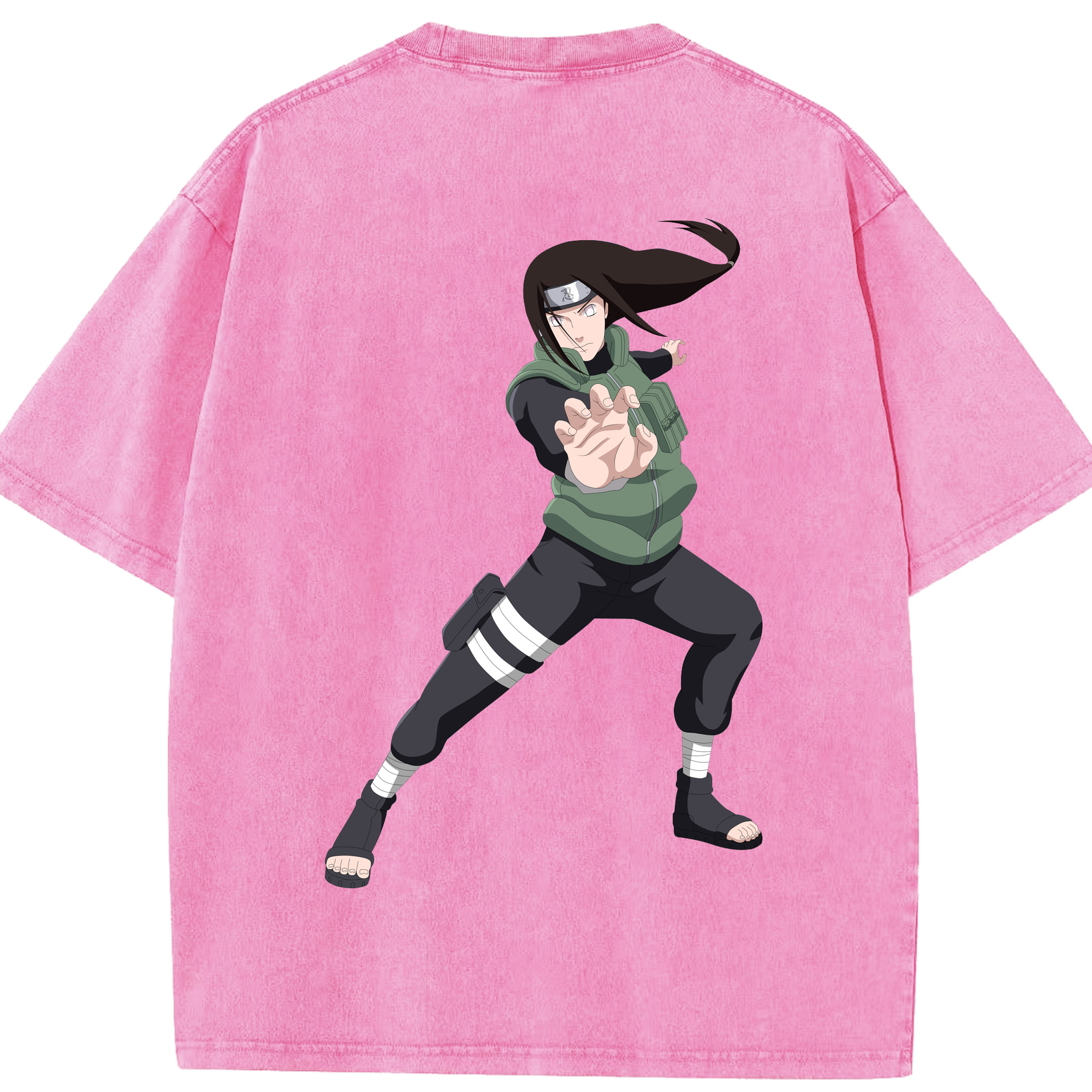 （画像用） NARUTO -ナルト- 日向ネジ Hyūga Neji 綿100% ヴィンテージ風 半袖Tシャツ（背面プリント）